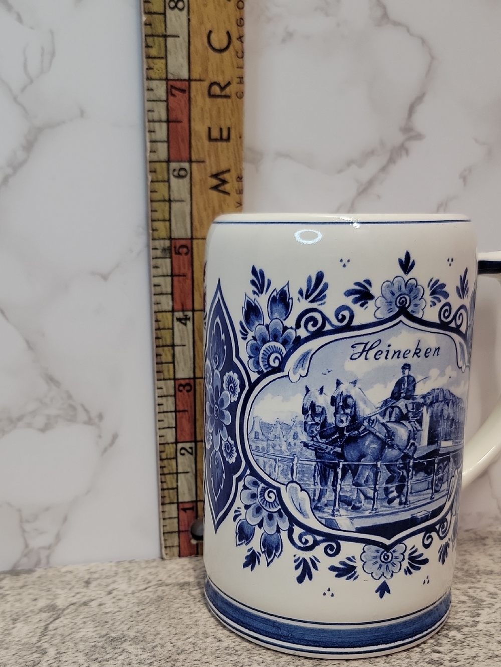 Vintage Heineken Blue Delft Ceramic Beer Stein Mug from Holland - Picture 9 of 14